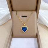 NECKLACE HEART TOPAZ BLUE HALO PAVÉ PENDANT | GOLD JEWELLERY