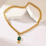 NECKLACE CHUNKY CHAIN EMERALD PENDANT | GOLD JEWELLERY