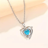 NECKLACE DOLPHIN TWIN HEART TOPAZ BLUE PENDANT | SILVER JEWELLERY