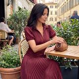 THEODORA | PLEATED STRIPE WAIST MIDI DRESS