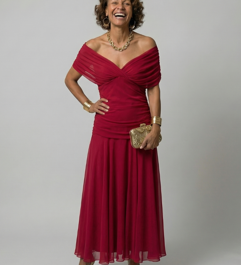 CALEN | OFF-SHOULDER FLOW MIDI DRESS