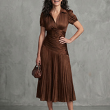 THEODORA | PLEATED STRIPE WAIST MIDI DRESS