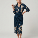 LEYA | STRIPED LONG-SLEEVE MIDI DRESS