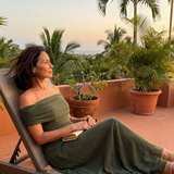 JUNI | OFF-SHOULDER DRAPED MIDI DRESS