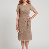 EIRA | SHORT SLEEVE LAYERED HEM MIDI DRESS
