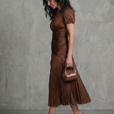 THEODORA | PLEATED STRIPE WAIST MIDI DRESS