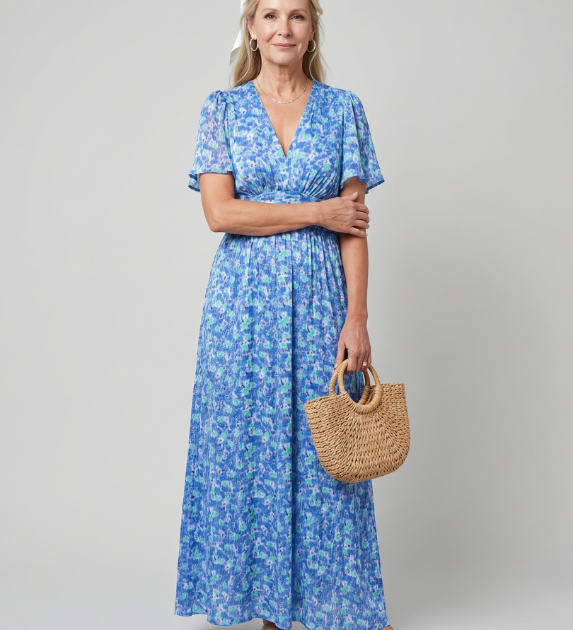 JUNA | SHORT SLEEVE DITSY FLORAL MIDI DRESS