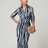 LEYA | STRIPED LONG-SLEEVE MIDI DRESS