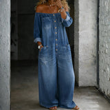 DELPHINE - LONG SLEEVE JUMPSUIT WITH EXPOSED SHOULDERS