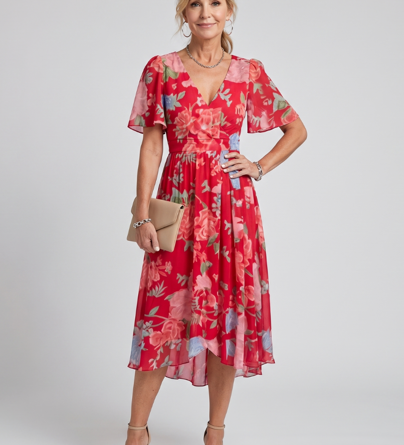 MIRABEL | SWING SLEEVE GATHERED WAIST FLORAL DRESS