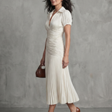THEODORA | PLEATED STRIPE WAIST MIDI DRESS