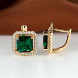 GREEN SQUARE ZIRCONIA EARRINGS | GOLD JEWELLERY