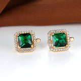 GREEN SQUARE ZIRCONIA EARRINGS | GOLD JEWELLERY