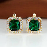 GREEN SQUARE ZIRCONIA EARRINGS | GOLD JEWELLERY