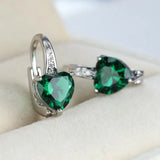 HEART EMERALD HOOP EARRING PAVÉ DANGLE EARRINGS | SILVER JEWELLERY