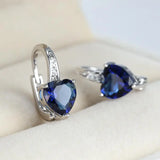 HEART SAPPHIRE BLUE HOOP EARRING PAVÉ DANGLE EARRINGS | SILVER JEWELLERY
