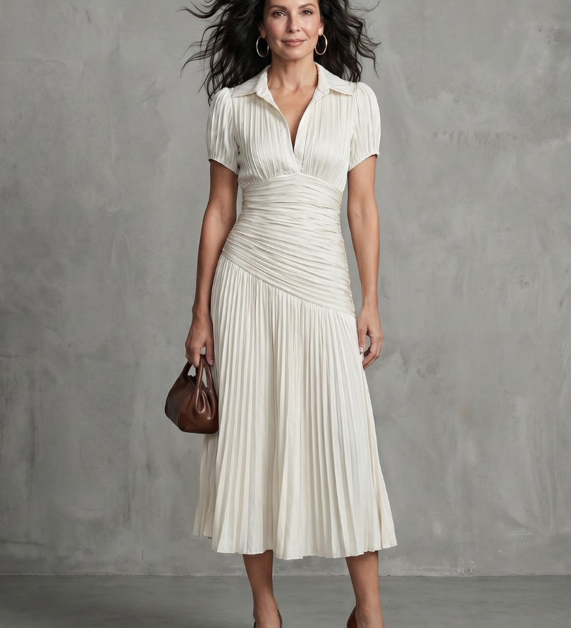 THEODORA | PLEATED STRIPE WAIST MIDI DRESS