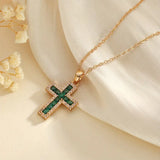 NECKLACE EMERALD CROSS PENDANT | GOLD JEWELLERY