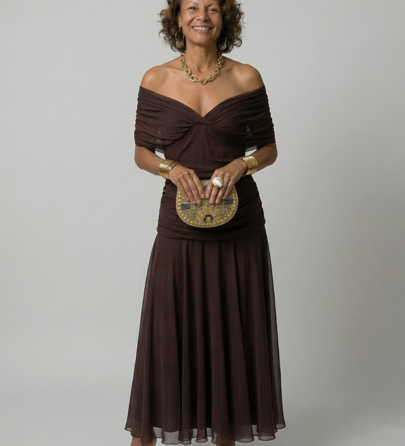 CALEN | OFF-SHOULDER FLOW MIDI DRESS