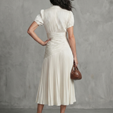 THEODORA | PLEATED STRIPE WAIST MIDI DRESS
