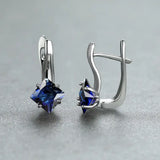 SQUARE SAPPHIRE BLUE DANGLE EARRINGS | SILVER JEWELLERY