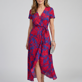 PRIYA | SHORT-SLEEVE FLORAL WRAP MIDI DRESS
