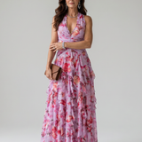 NORI | HALTERNECK RUFFLE FLORAL MAXI DRESS