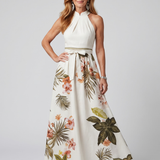 WIESE | DRAPIERTES HALFTER BOTANISCHES PANEL MAXIKLEID