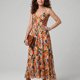 QUILL | SPAGHETTI STRAP ABSTRACT PRINT MIDI DRESS