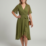 KEZIAH | SHORT SLEEVE FLOWING HEM MIDI DRESS