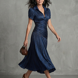 THEODORA | PLEATED STRIPE WAIST MIDI DRESS