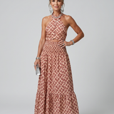 AMIRA | GEOMETRIC PRINT CUTOUT MIDI DRESS II