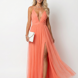 TIA | DEEP V-NECK DRAPED MAXI DRESS