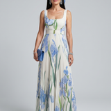 OPHELIA | SLEEVELESS SQUARE NECK FLORAL MIDI DRESS