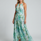 PORTIA | SOFT FLORAL HALTER MIDI DRESS