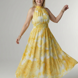 SYLIN | GATHERED HALTER MIDI DRESS