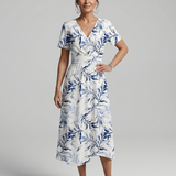 KAEL | V-AUSSCHNITT MIDI-KLEID MIT SANFTEM BOTANISCHEM DRUCK