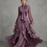 DEMETRIA | MAXI DRESS WITH RUFFLE DETAILS & TIE COLLAR