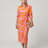 LEYA | STRIPED LONG-SLEEVE MIDI DRESS