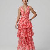 GALA | DEEP V-NECK SLEEVELESS PRINT MIDI DRESS