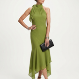 WINIFRED | DRAPED KEYHOLE HALTER MIDI DRESS