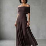 JUNI | OFF-SHOULDER DRAPED MIDI DRESS