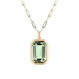 NECKLACE RECTANGULAR STONE GREEN PALE PENDANT | GOLD JEWELLERY