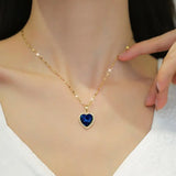 NECKLACE HEART TOPAZ BLUE HALO PAVÉ PENDANT | GOLD JEWELLERY