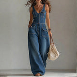 MARIANNE - CASUAL DENIM WIDE JUMPSUIT