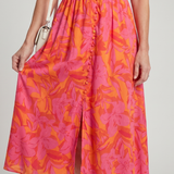 ZARELLE | PUFF SLEEVE V-NECK BOLD FLORAL MIDI DRESS