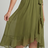 KEZIAH | SHORT SLEEVE FLOWING HEM MIDI DRESS