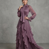 DEMETRIA | MAXI DRESS WITH RUFFLE DETAILS & TIE COLLAR