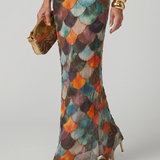 LARKIN | FITTED MULTICOLOUR SCALE PRINT MAXI DRESS
