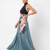 OLYMPAS | HALTER BODICE FLORAL MAXI DRESS